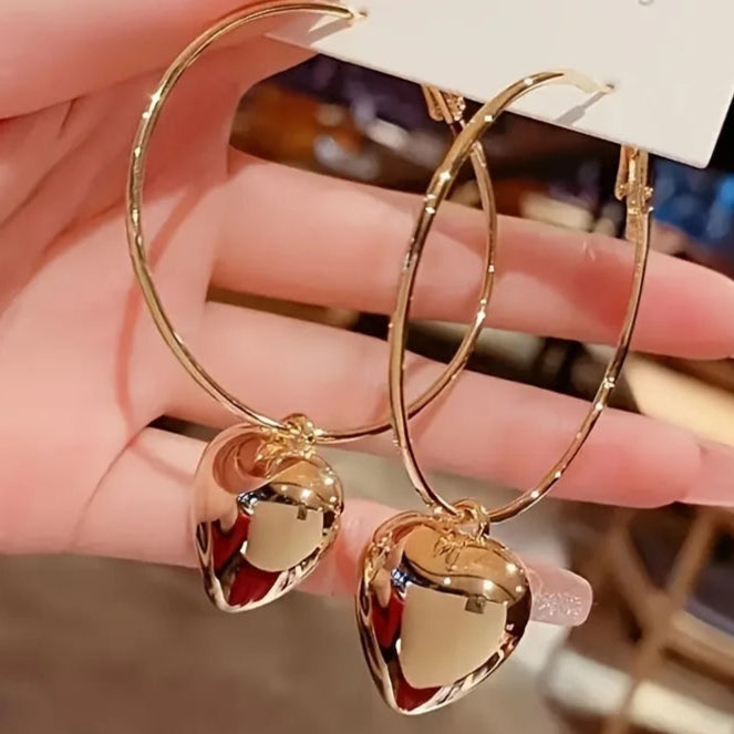 Heart-Shaped Pendant Hollow Hoop Earrings - Fashion Alloy Jewelry for Women - Luxury Style for Date Nights and Vacations