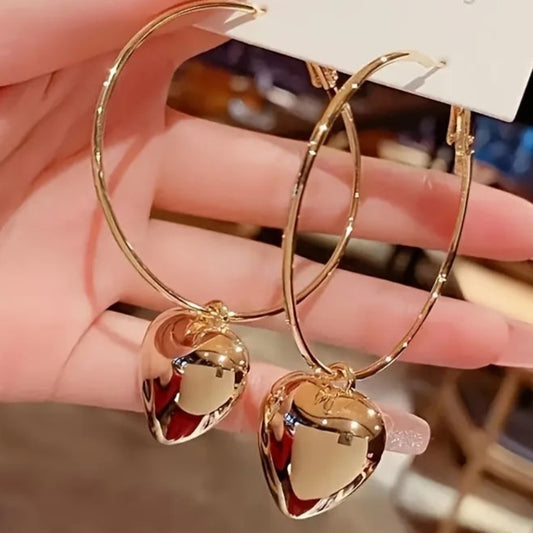 Heart-Shaped Pendant Hollow Hoop Earrings - Fashion Alloy Jewelry for Women - Luxury Style for Date Nights and Vacations
