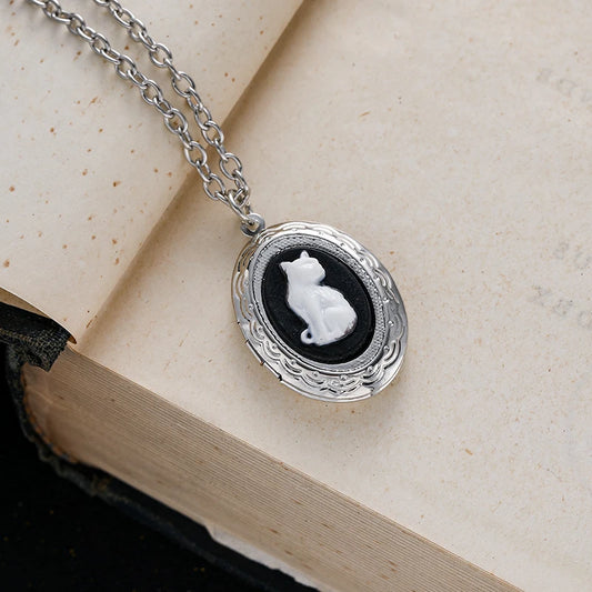 Gothic Creative Diy Photo Frame Pendant Necklace for Men and Women Vintage Cat Cameo Personalized Jewelry Acscessorie